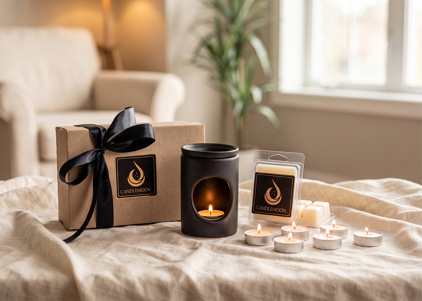 Candlemoon products styled naturally inside a warm home